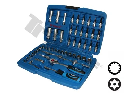 Gola sada 1/4" 53 dielna s vŕtanými torx nástavcami, 12hr. hlavice