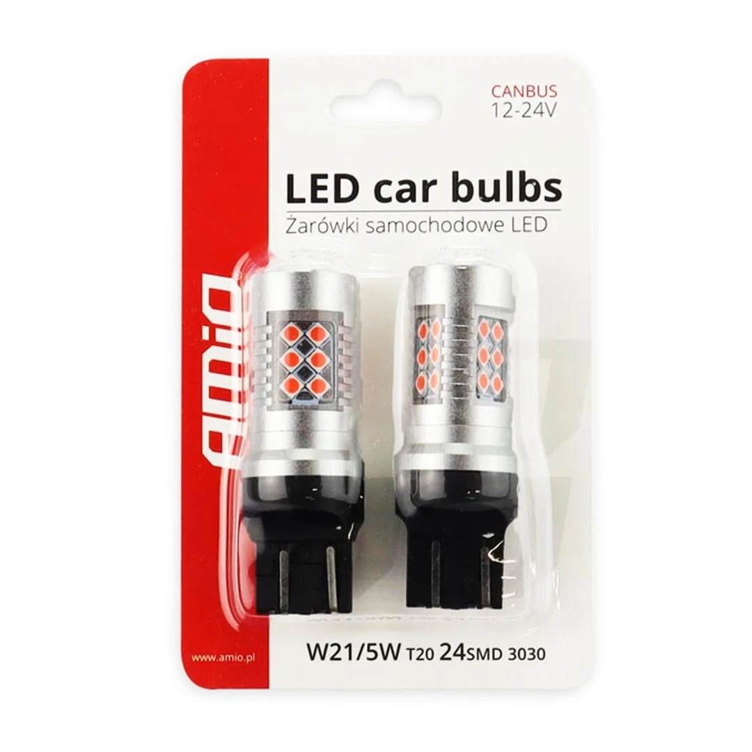 AMIO LED žiarovky CANBUS 24SMD 3030 1157 T20 7443 21/5W Červená 12V/24V