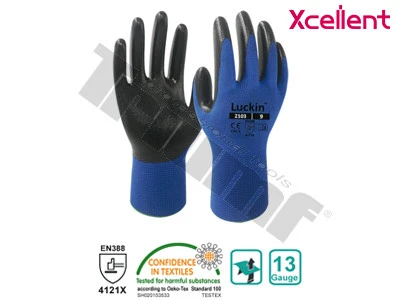 Rukavica pracovná xcellent, seria LUCKIN 2103, polyester, nitril 8 / M