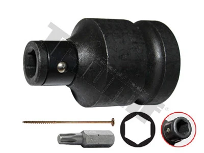 Adaptér kovaný 1/2" vstup na 1/4" bity s guličkou.