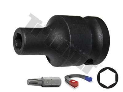 Adaptér kovaný 1/2" vstup na 1/4" bity, dĺžka 38mm s magnetom