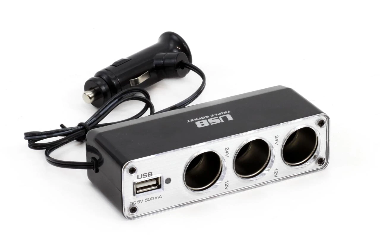 AMIO roztrojka autozapaľovača + USB V1