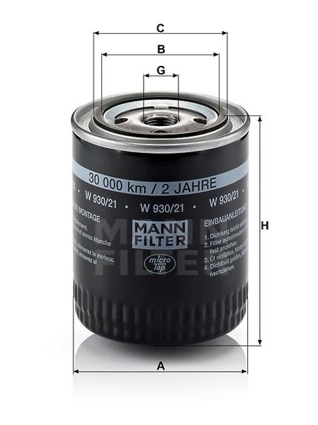 Olejový filter MANN FILTER W 930/21