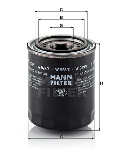 Olejový filter MANN FILTER W 923/7