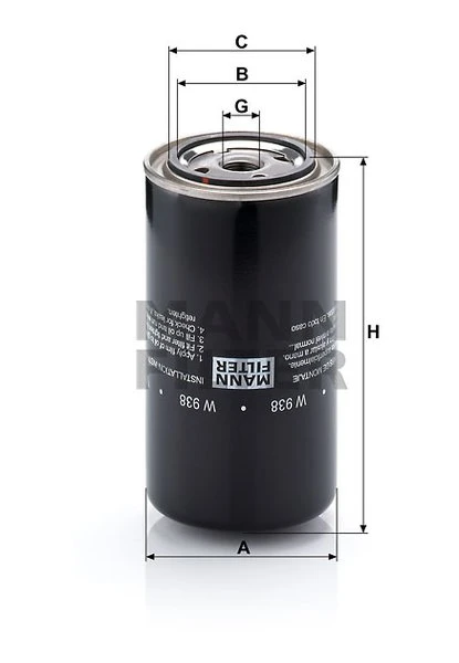 Olejový filter MANN FILTER W 938