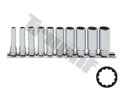 sada predĺžených hlavíc 1/2", 12-hran, 10 - 22mm, dĺžka 77 mm,  na koľajnici