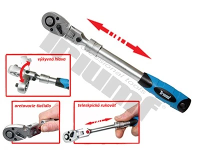 Račňa teleskopická, s nastavovaním uhlu a aretovacím tlačidlom 1/2" - L  345 - 495 mm