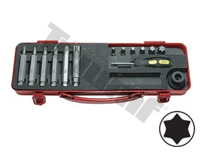 sada kovaných torx bitov s 1/2" adaptérom,T30-T60(11mm), dĺžky 35 a 80mm, so skrutkovačom, 14 dielna