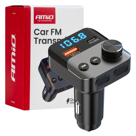 AMIO FM transmitter 1×USB-A 1×USB-C 12/24V