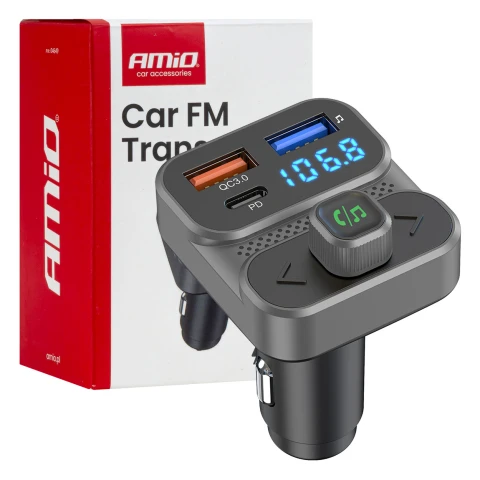 AMIO FM transmitter 2×USB-A 1×USB 12V 24V